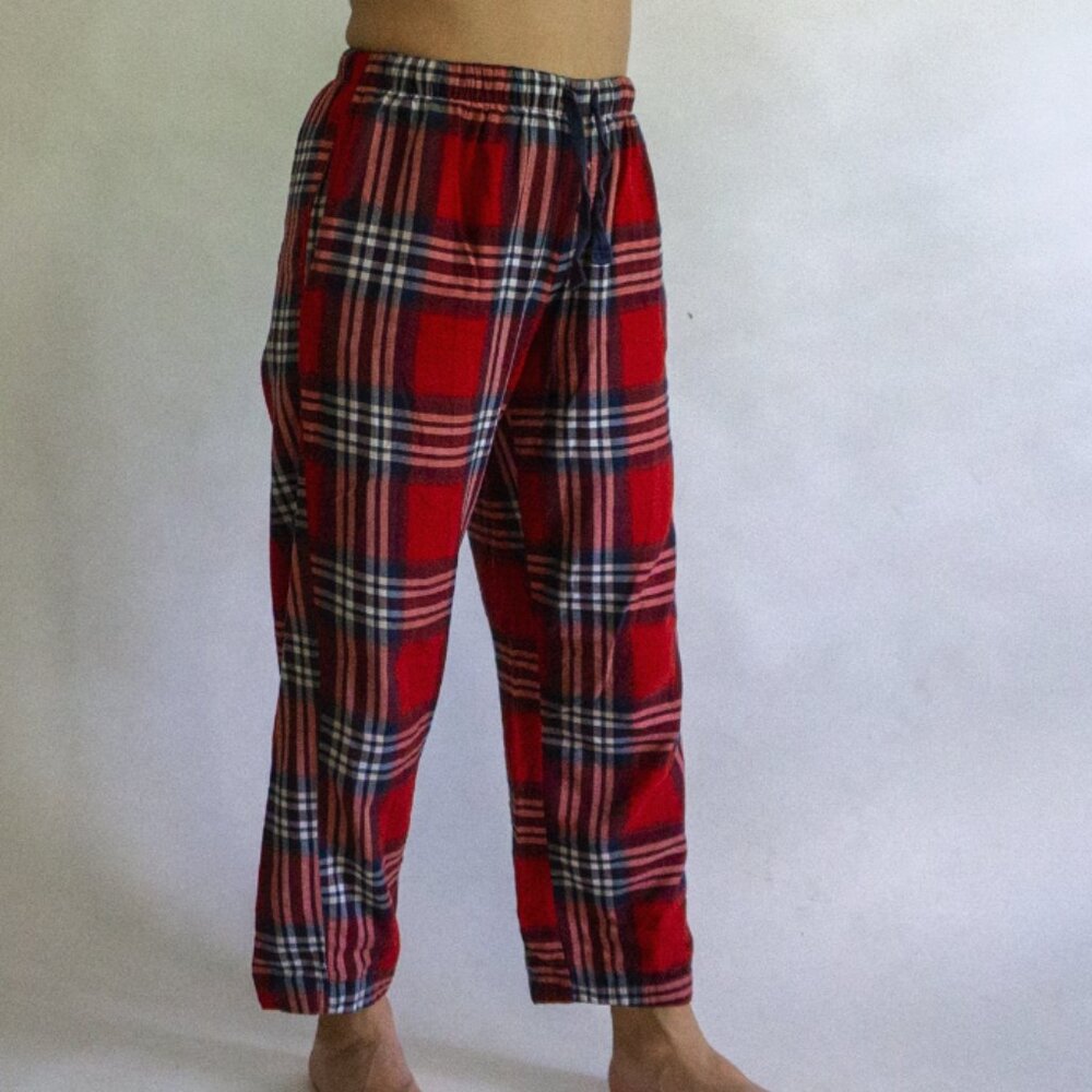 Red Blue Plaid Wide-Leg Microfleece Pajama Pants Size Small